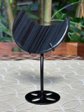 Midnight Lace Ice Obsidian Crystal Moon Carving with Stand ; 3.44 Inches