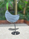 Midnight Lace Ice Obsidian Crystal Moon Carving with Stand ; 3.44 Inches