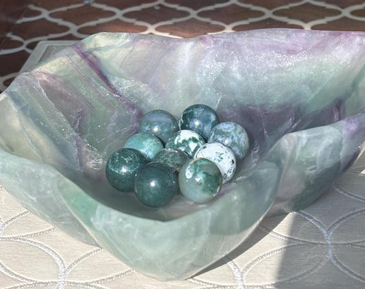 Mini Moss Agate Spheres; 16mm