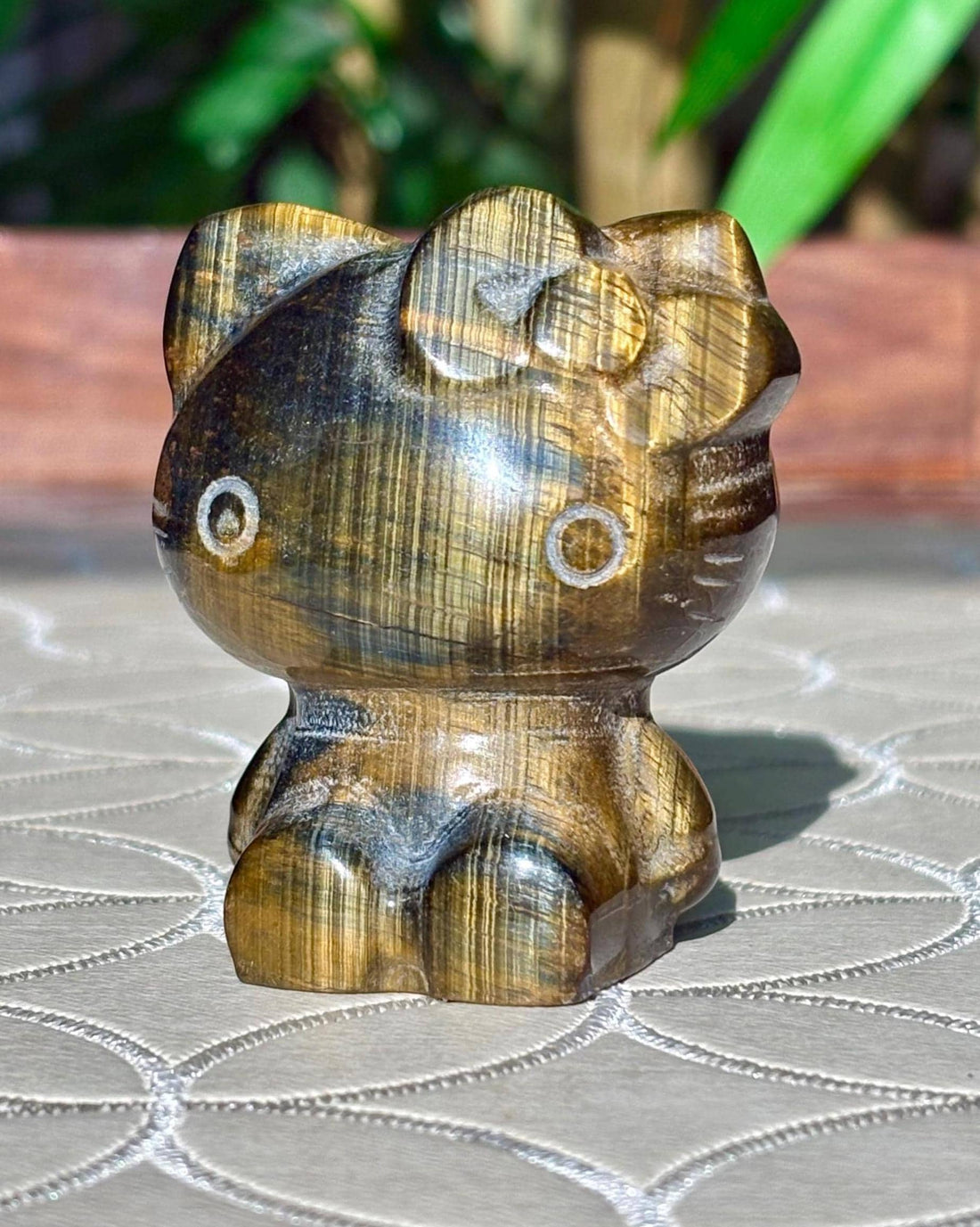 Tiger's Eye Hello Kitty Hand Carving; 2.23 inches