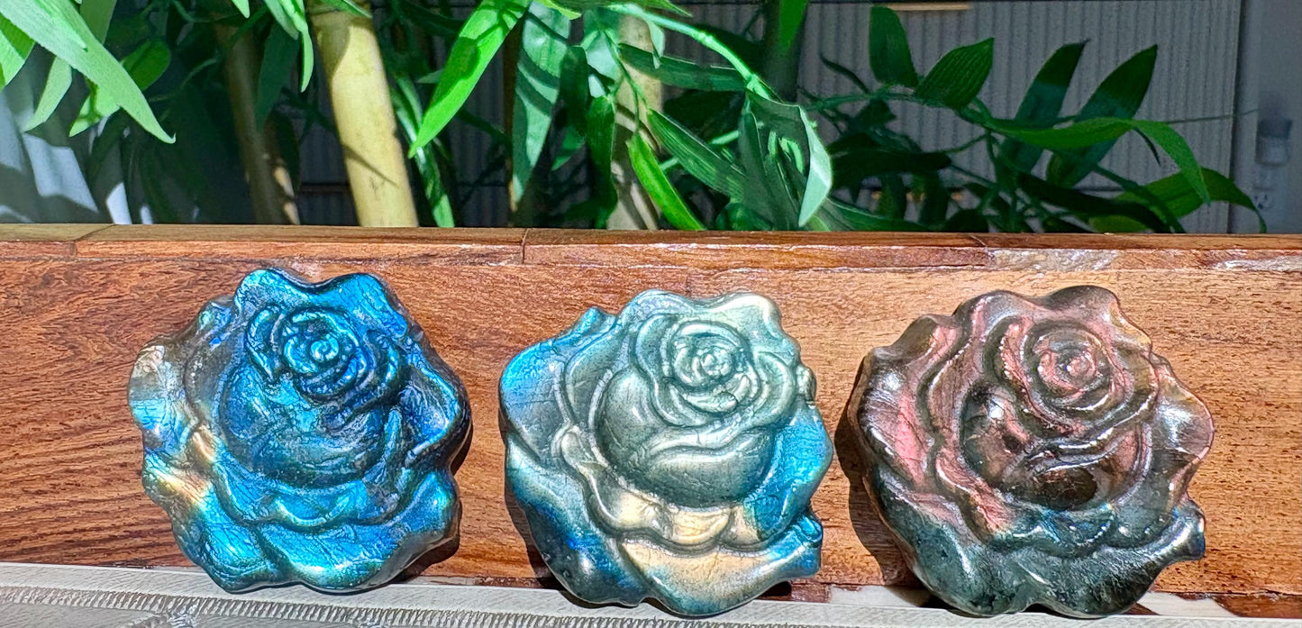 Super Flashy Labradorite Roses; Crystal Carvings