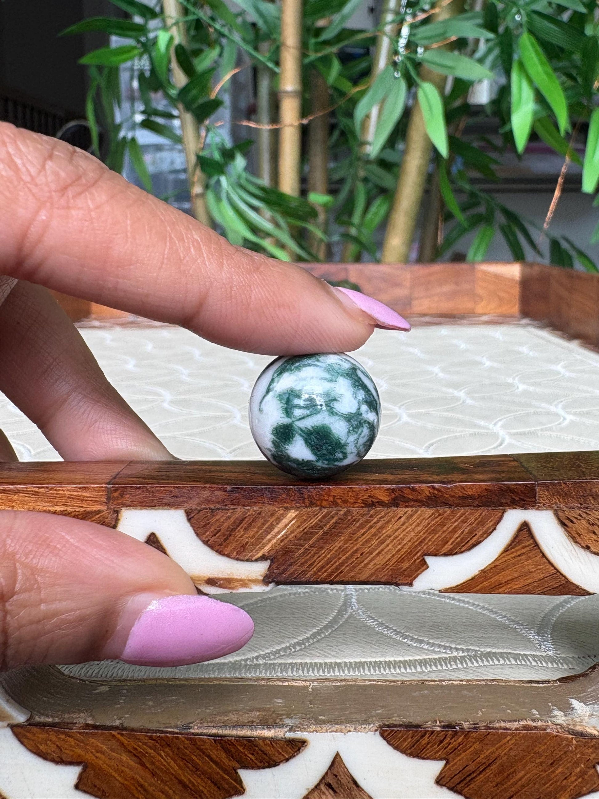 Mini Moss Agate Spheres; 16mm