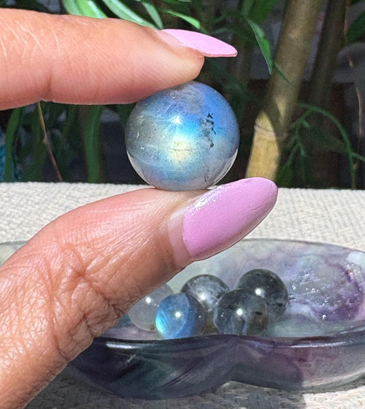 Mini Labradorite Spheres; 16-17mm