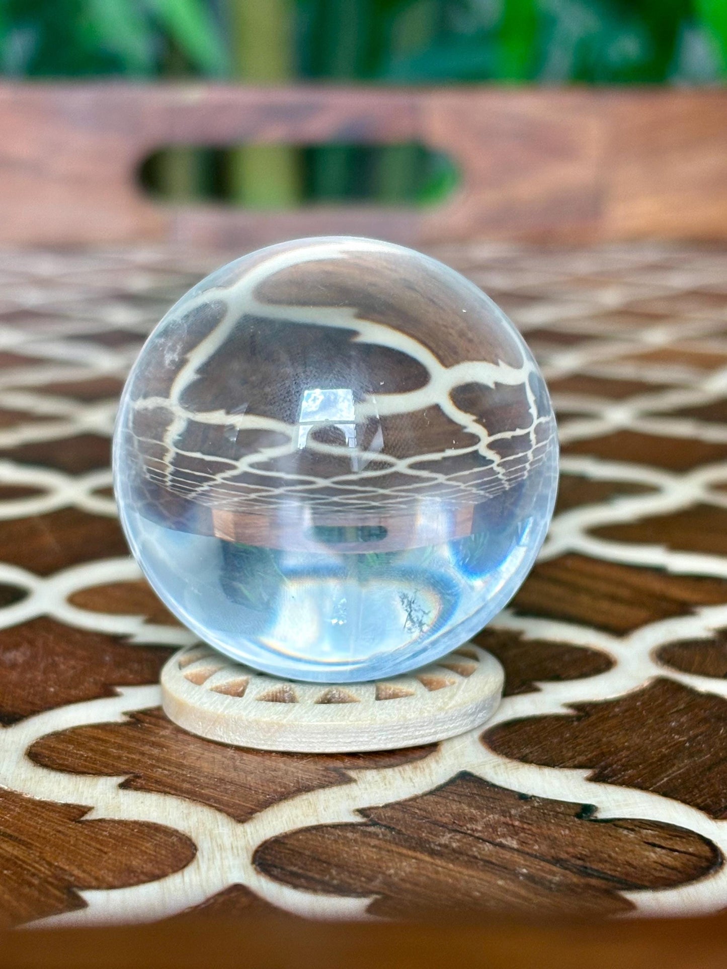 Clear Quartz Sphere with Wooden Stand: 44mm Crystal Healing