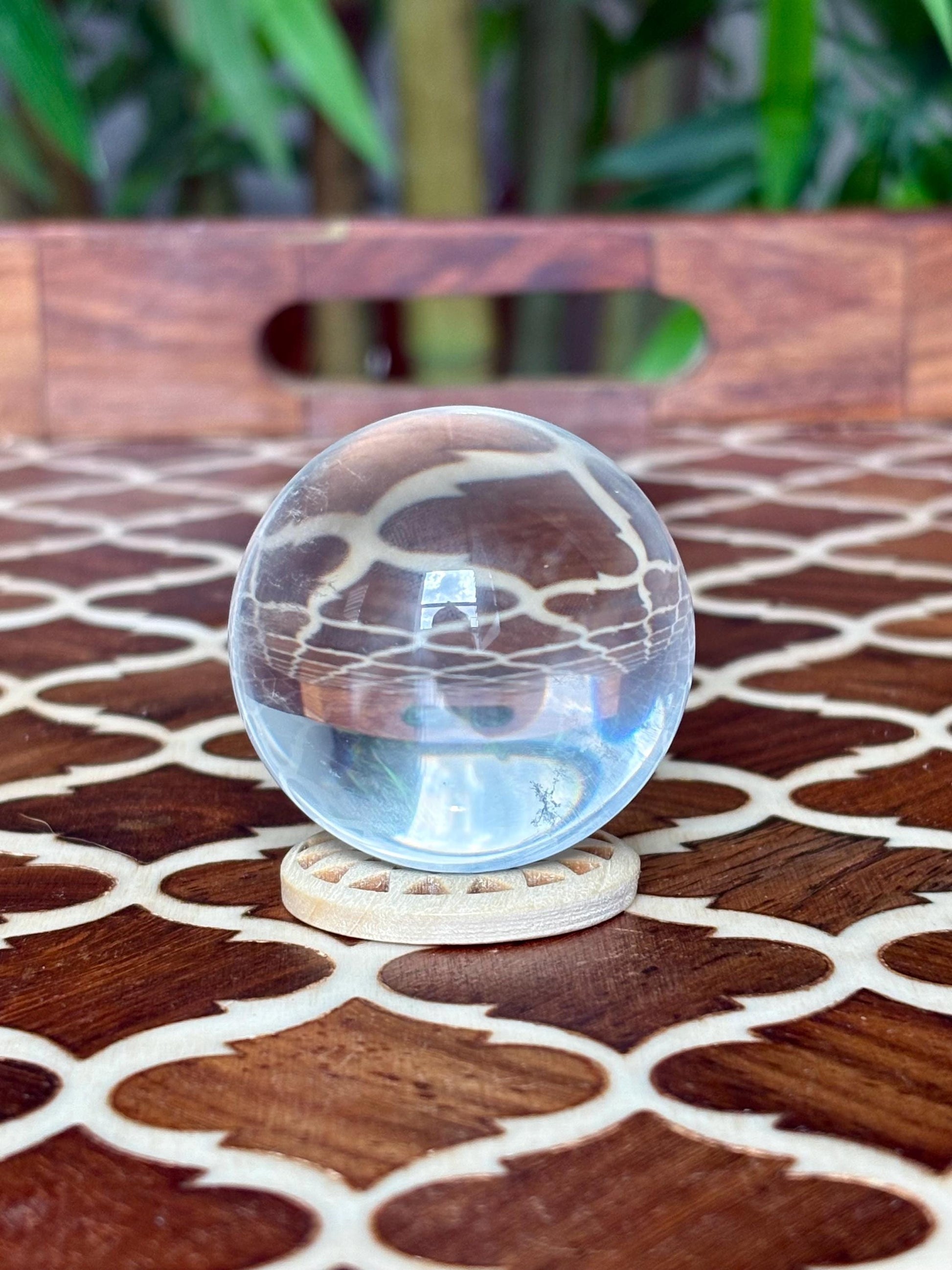 Clear Quartz Sphere with Wooden Stand: 44mm Crystal Healing