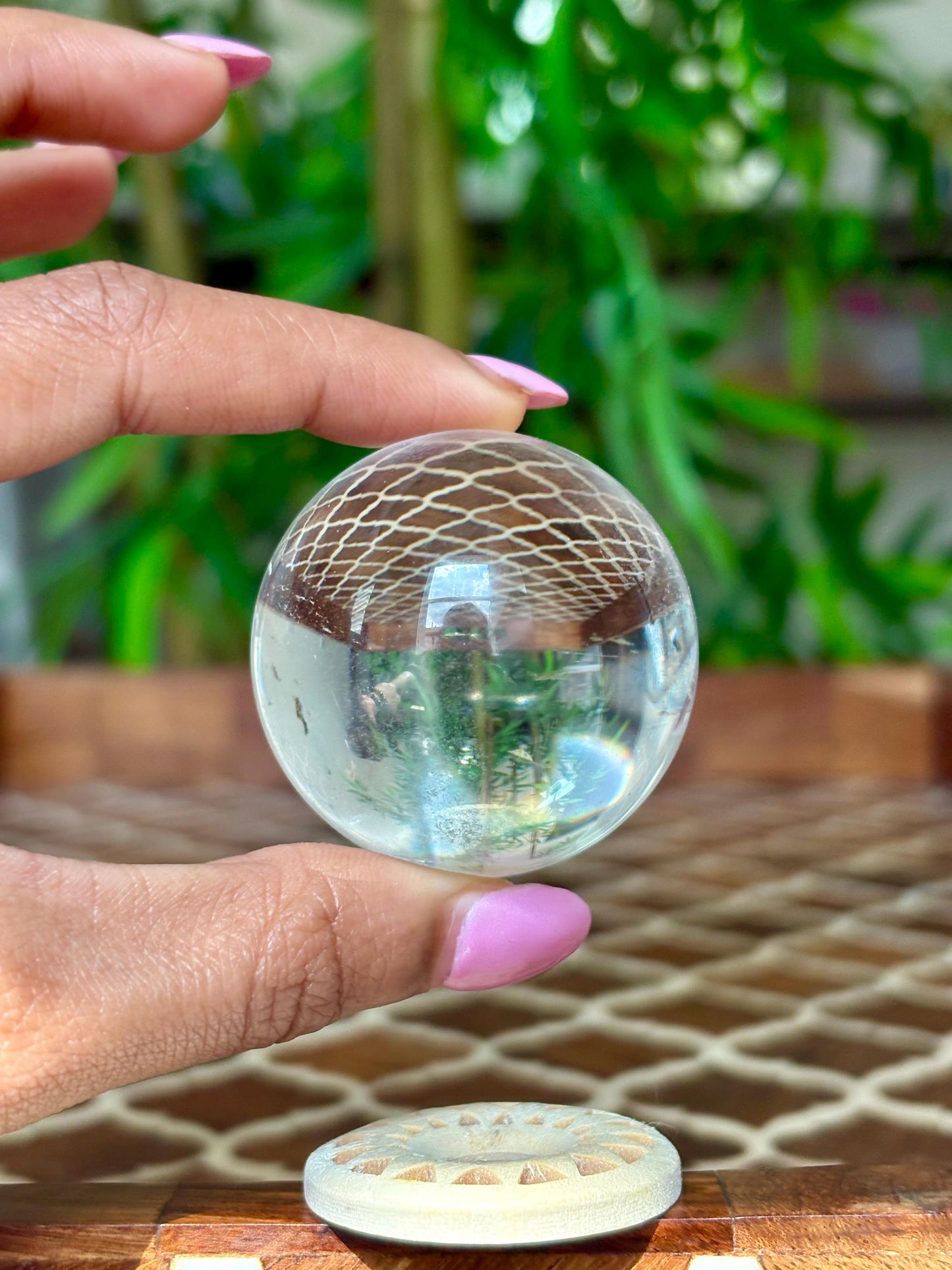 Clear Quartz Sphere with Wooden Stand: 44mm Crystal Healing