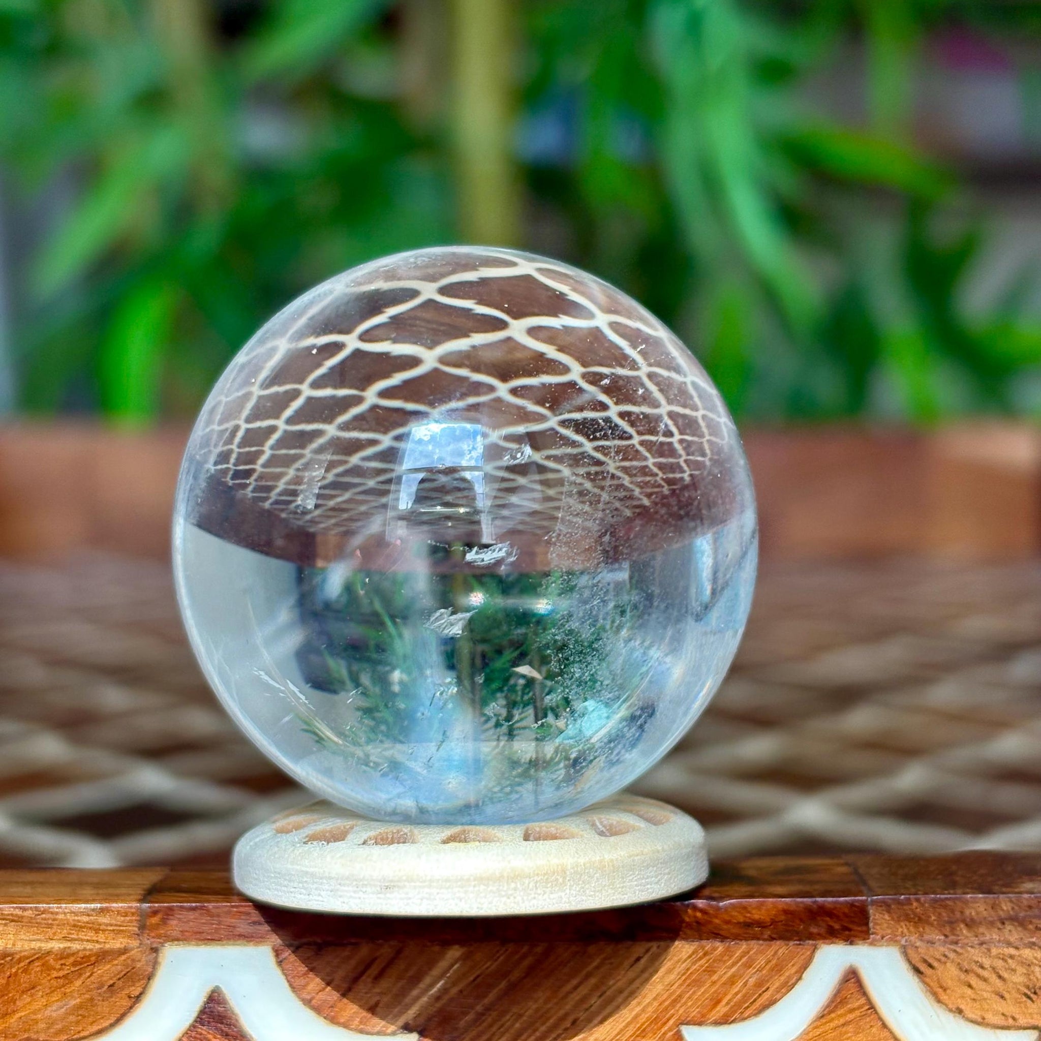 Clear Quartz Sphere with Wooden Stand: 44mm Crystal Healing
