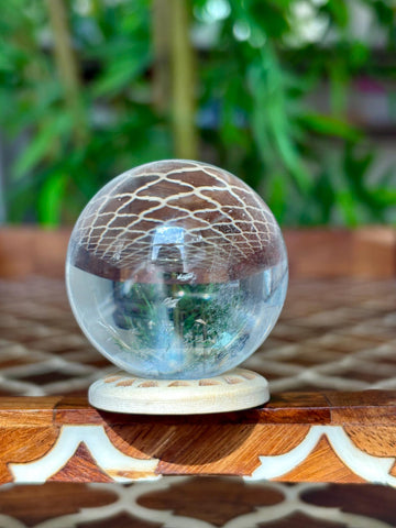 Clear Quartz Sphere with Wooden Stand: 44mm Crystal Healing