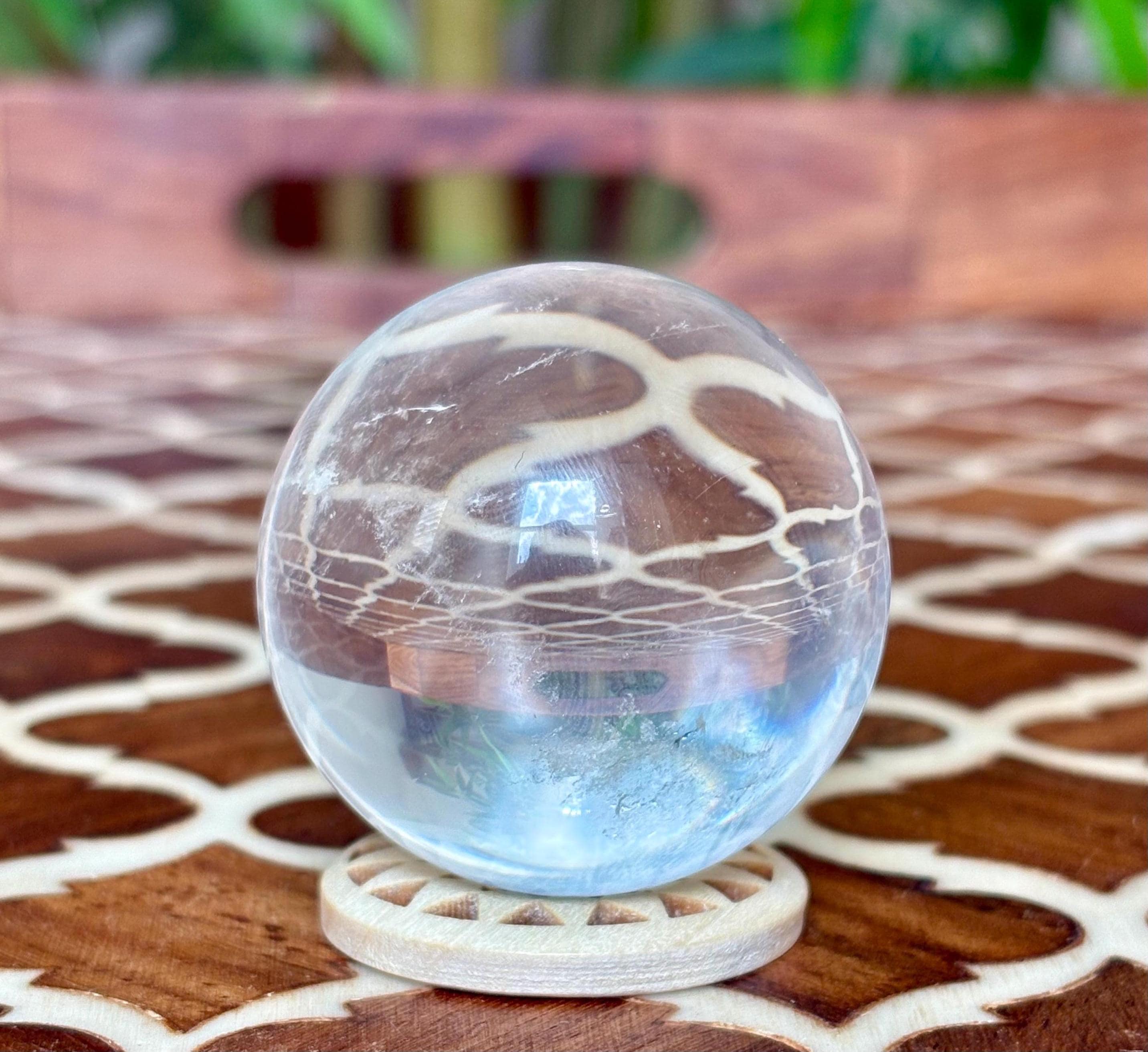 Clear Quartz Sphere with Wooden Stand: 44mm Crystal Healing