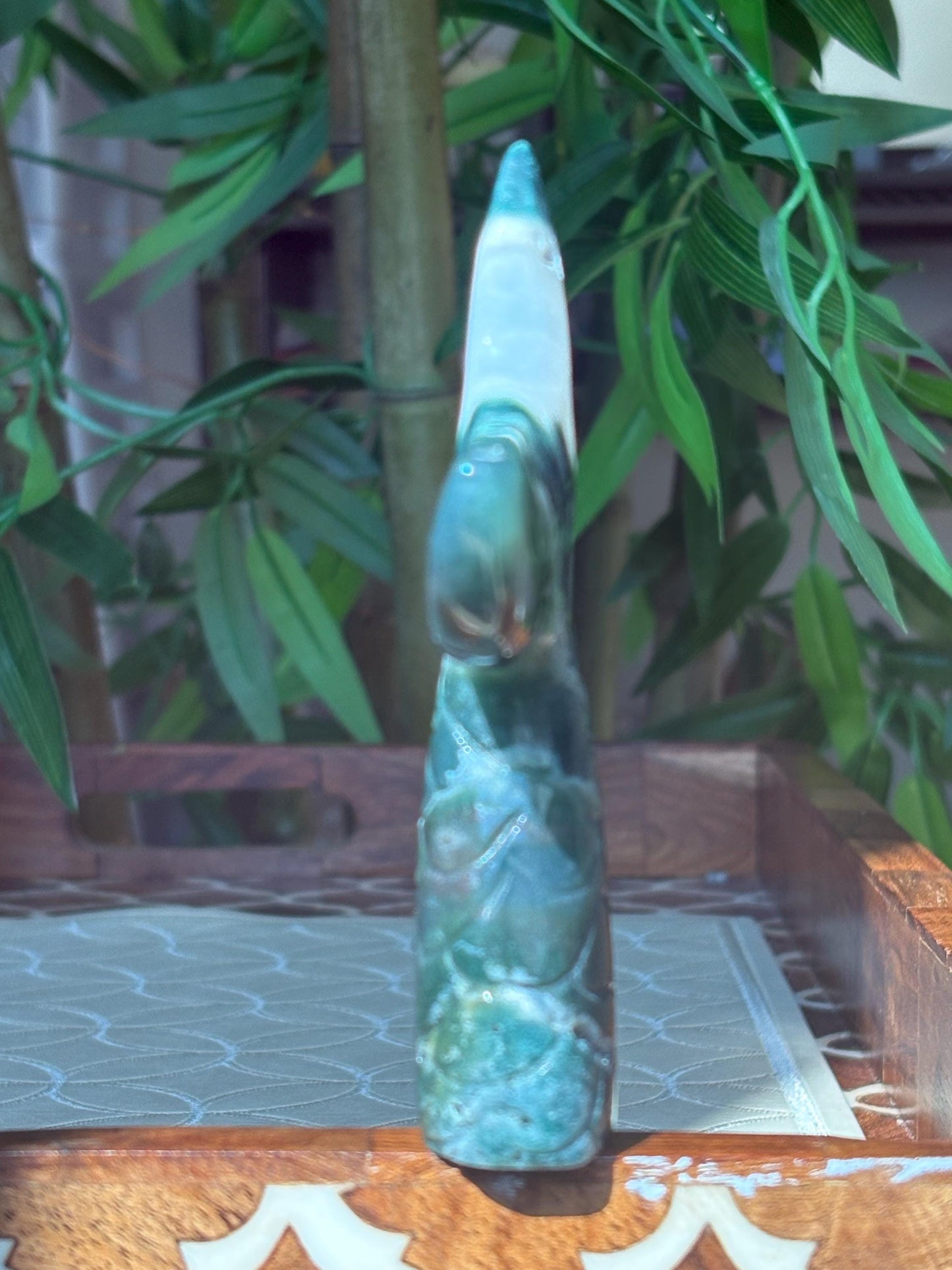 Large Moss Agate Fish Tail Crystal - 4.5 Inch