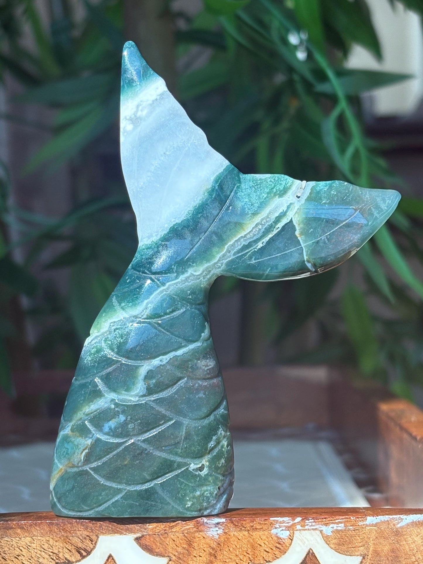 Large Moss Agate Fish Tail Crystal - 4.5 Inch