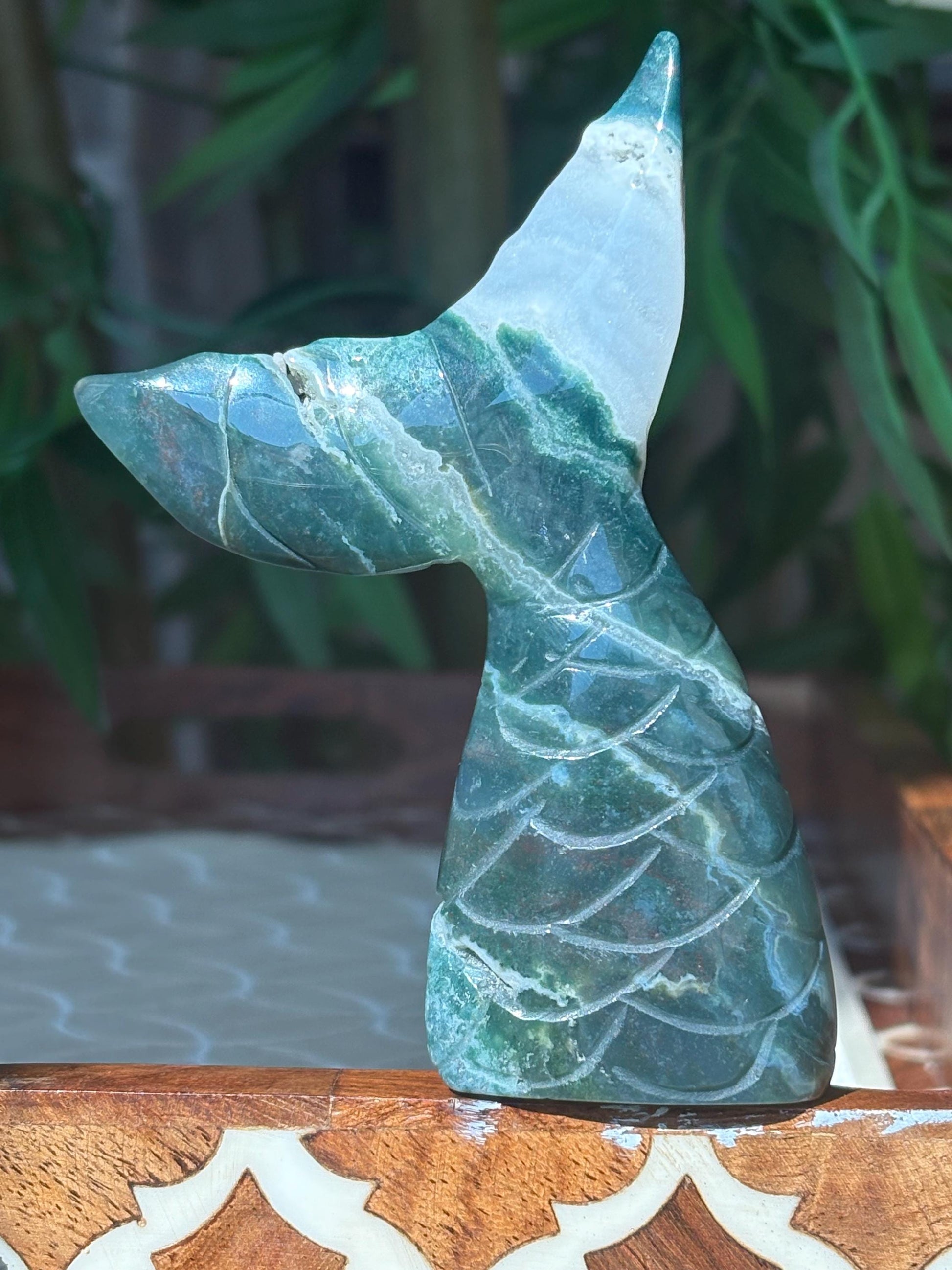 Large Moss Agate Fish Tail Crystal - 4.5 Inch