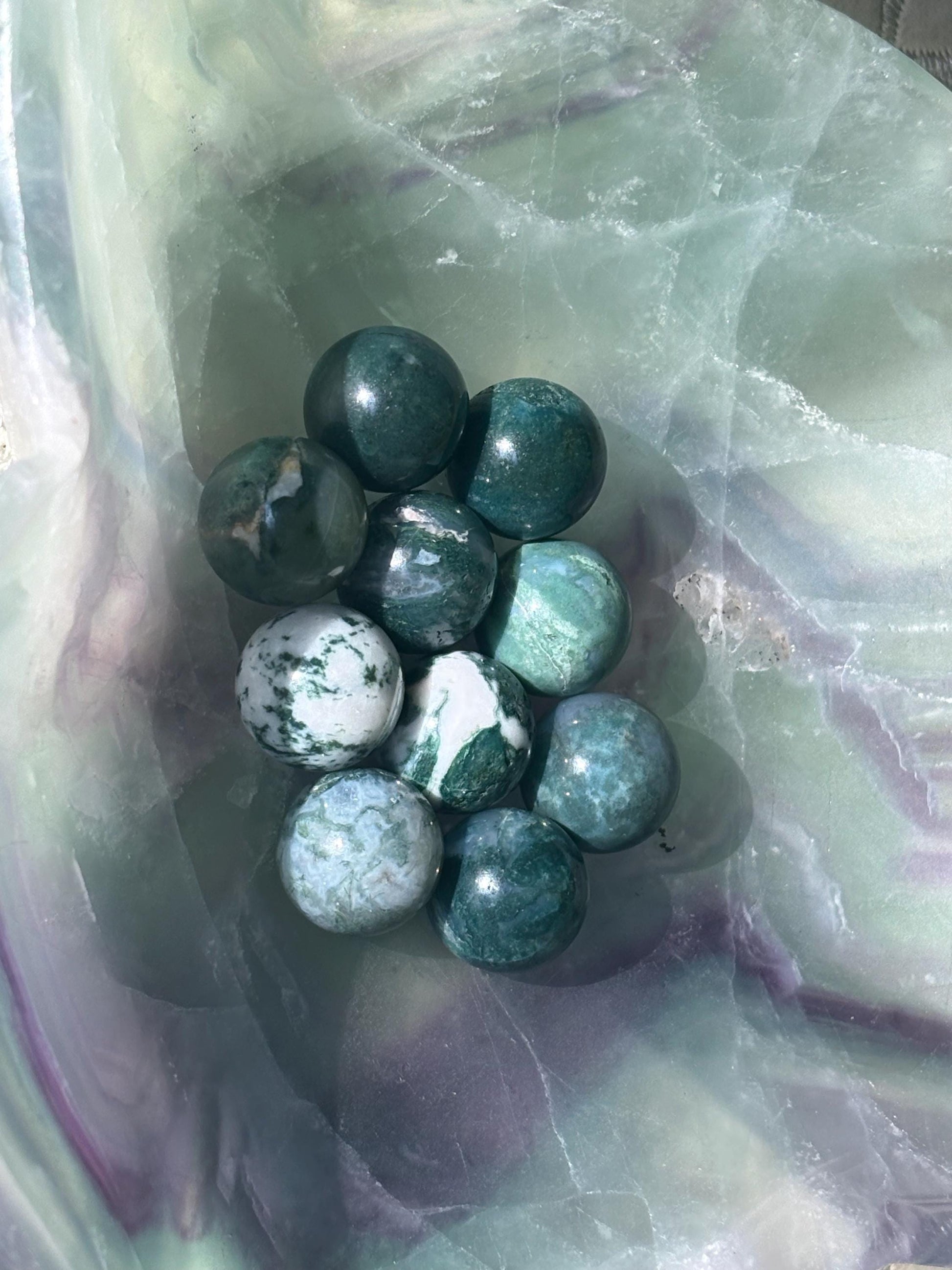 Mini Moss Agate Spheres; 16mm