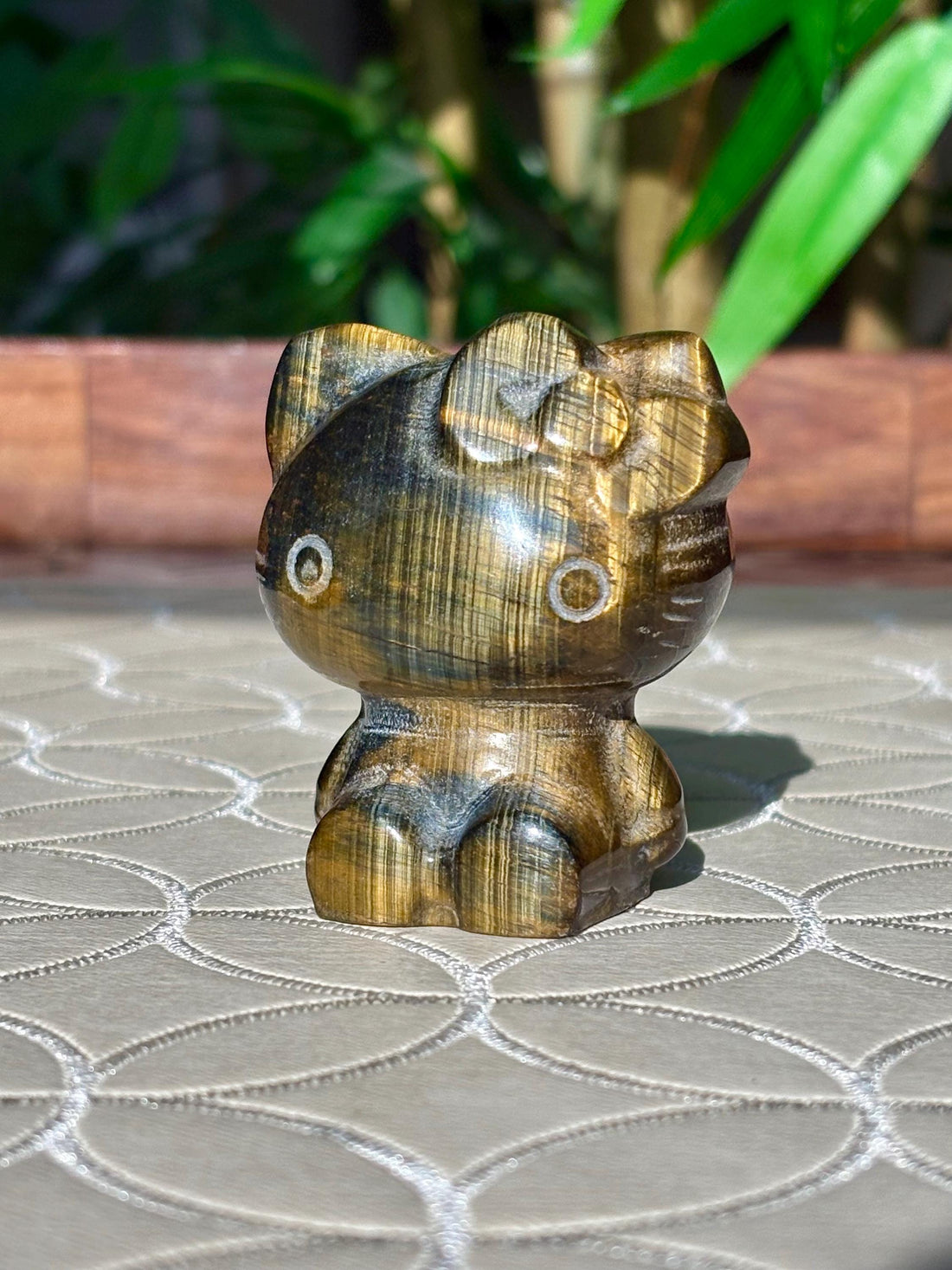 Tiger's Eye Hello Kitty Hand Carving; 2.23 inches