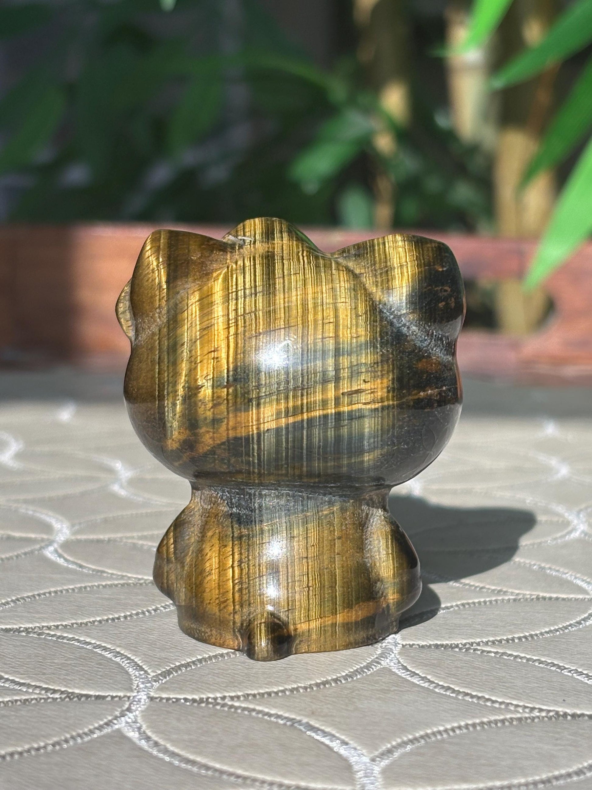 Tiger's Eye Hello Kitty Hand Carving; 2.23 inches