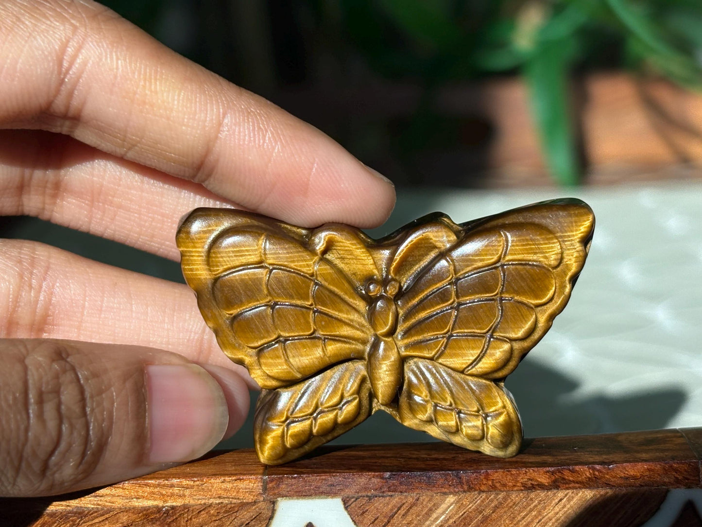 Tiger Eye Butterfly Carving; 1.93 inches