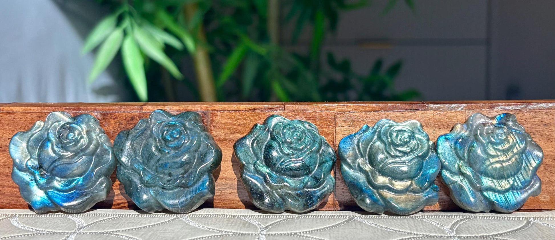 Super Flashy Labradorite Roses; Crystal Carvings