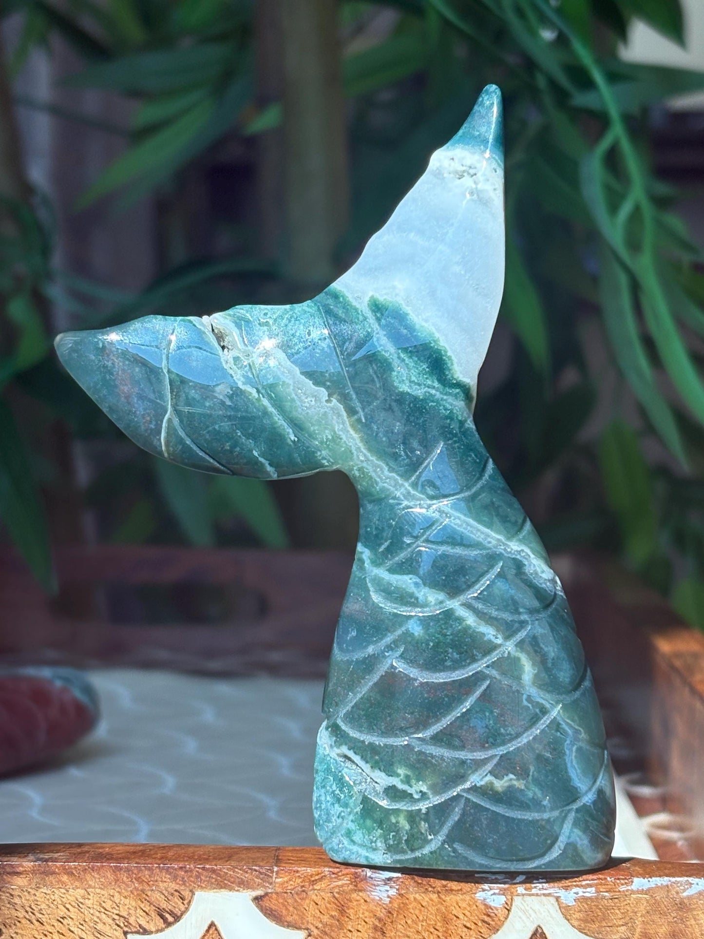 Large Moss Agate Fish Tail Crystal - 4.5 Inch