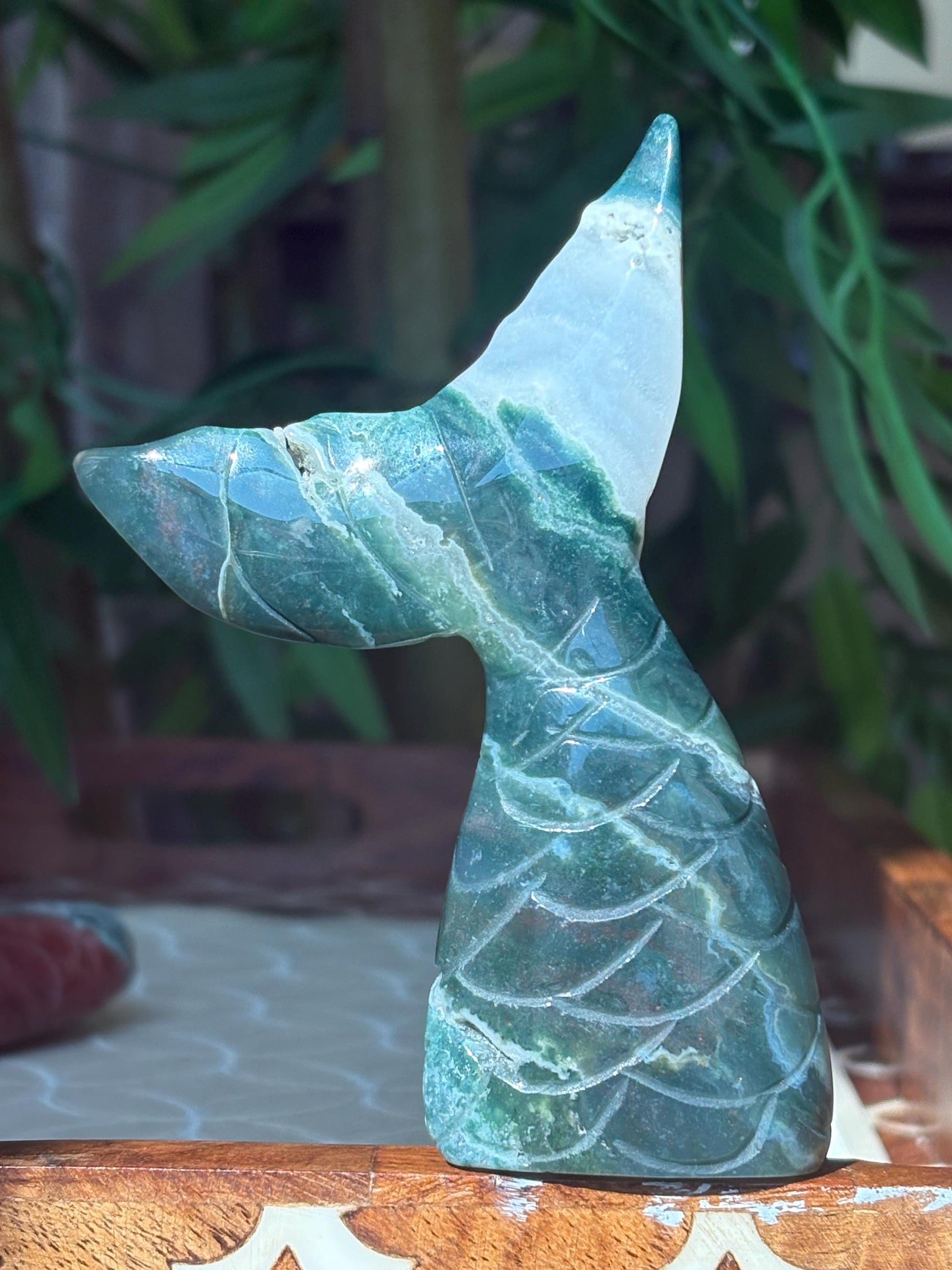 Large Moss Agate Fish Tail Crystal - 4.5 Inch