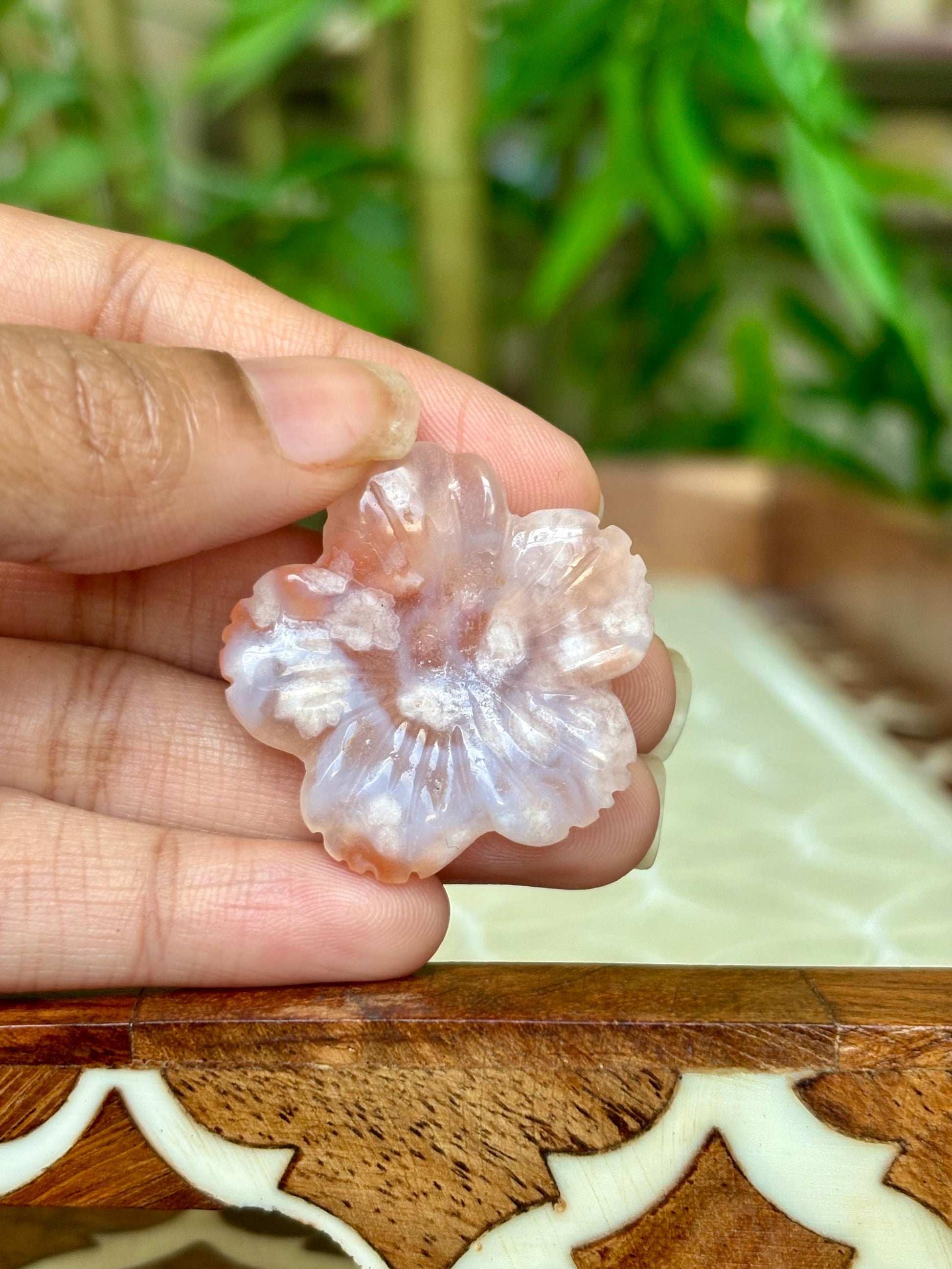 Flower Agate Crystal Carving- Flowers; 1.28 inches