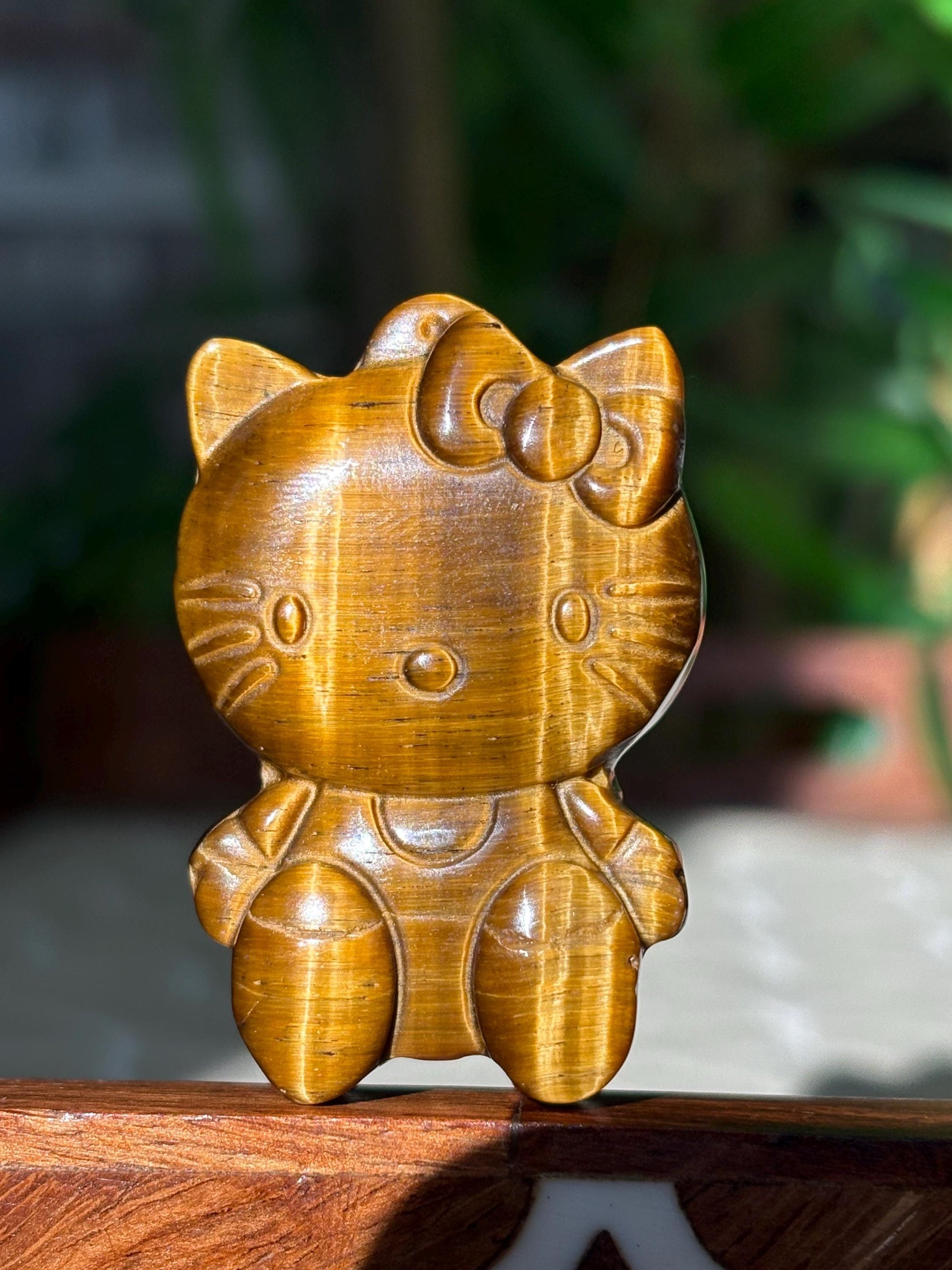 Tiger Eye Hello Kitty Carving; 1.78 inches