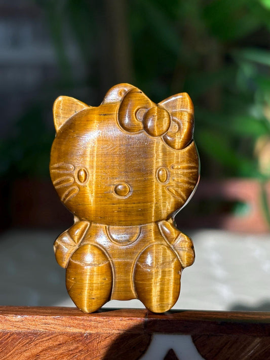 Tiger Eye Hello Kitty Carving; 1.78 inches