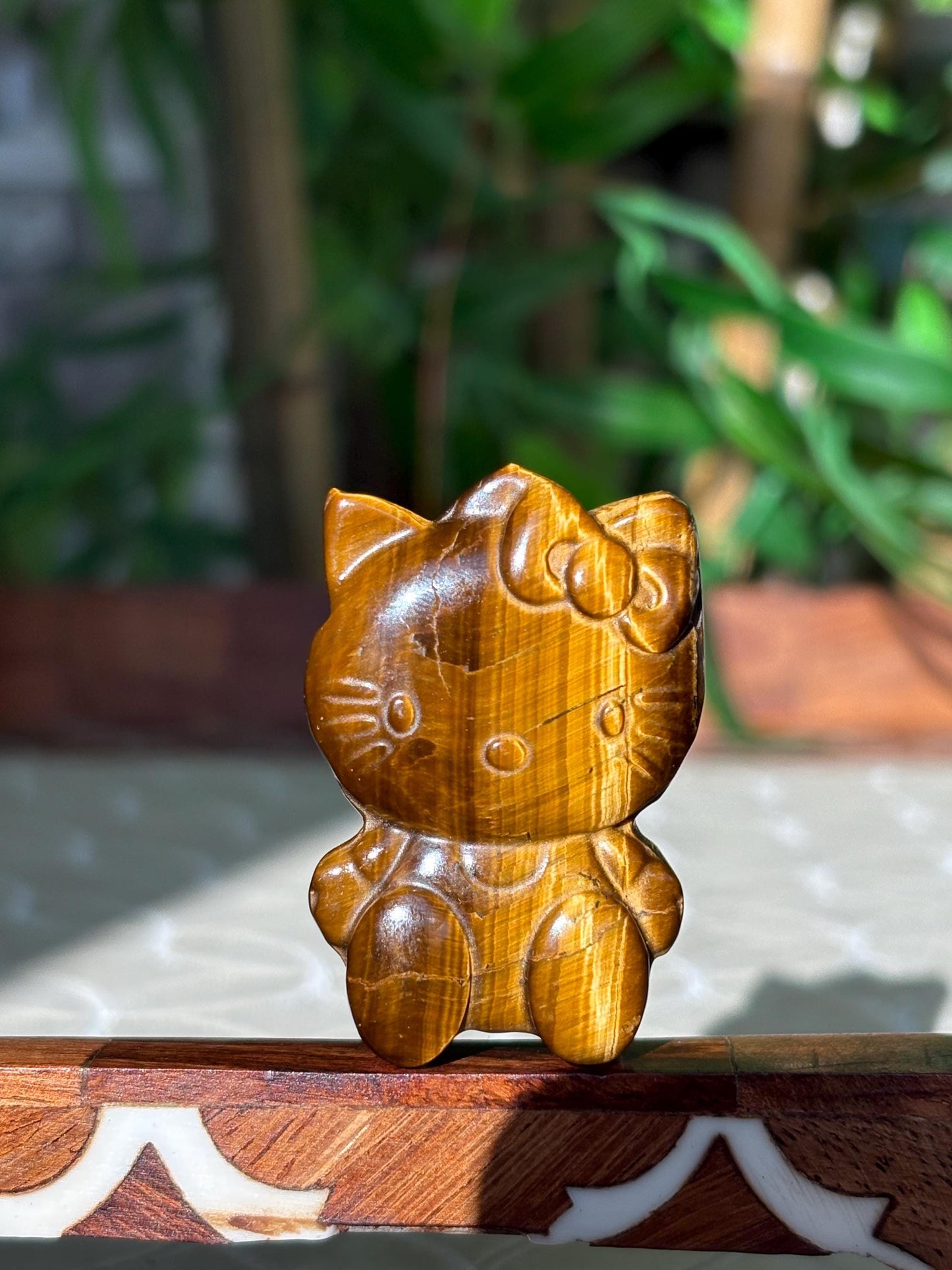 Tiger Eye Hello Kitty Carving; 1.78 inches