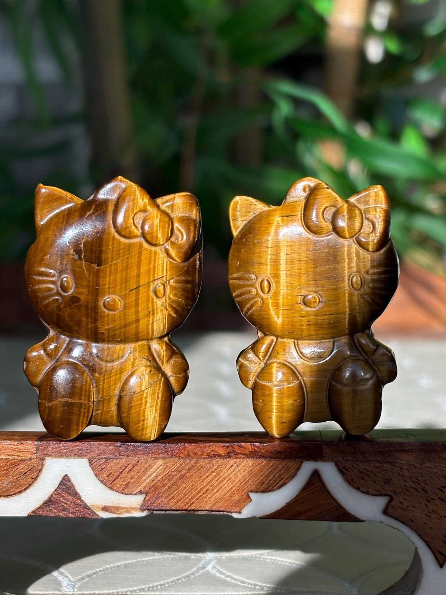 Tiger Eye Hello Kitty Carving; 1.78 inches