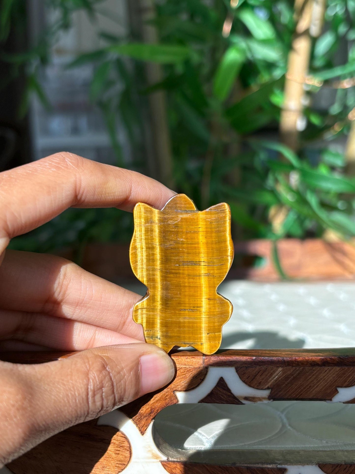 Tiger Eye Hello Kitty Carving; 1.78 inches