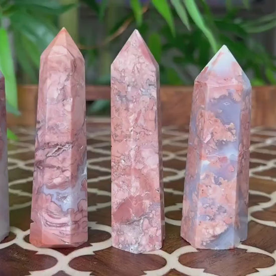 Pink Sakura Agate Tower: Cherry Blossom Crystal Point