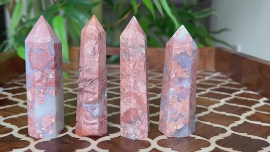 Pink Sakura Agate Tower: Cherry Blossom Crystal Point
