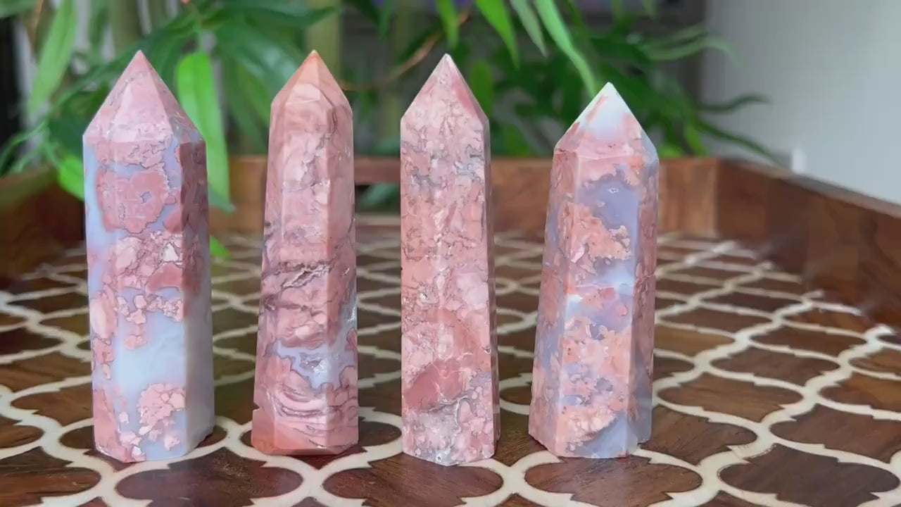 Pink Sakura Agate Tower: Cherry Blossom Crystal Point