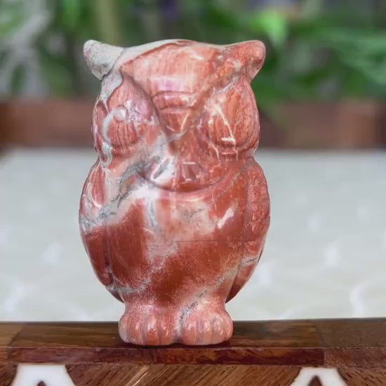 Red Poppy Jasper Crystal Owl Carving (1.97 Inches)