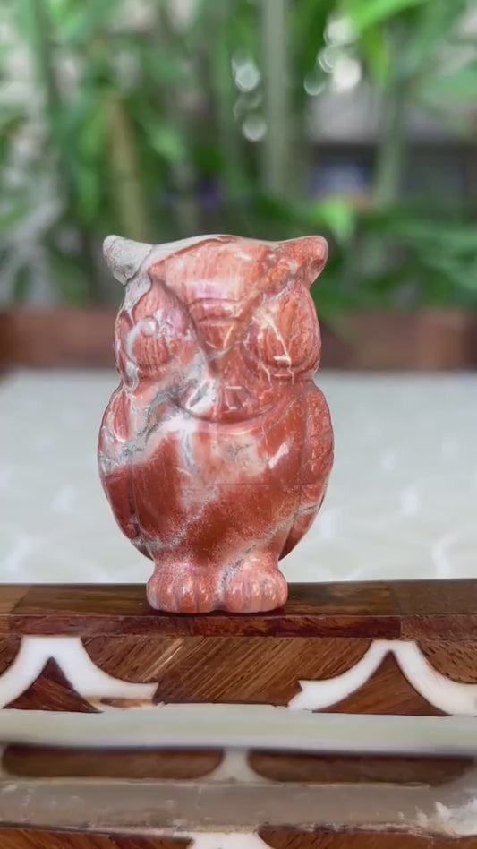 Red Poppy Jasper Crystal Owl Carving (1.97 Inches)
