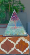 Miniature Crystal Trees; Green Aventurine and Garnet Crystal Orgonite Pyramid; 3.14 inches