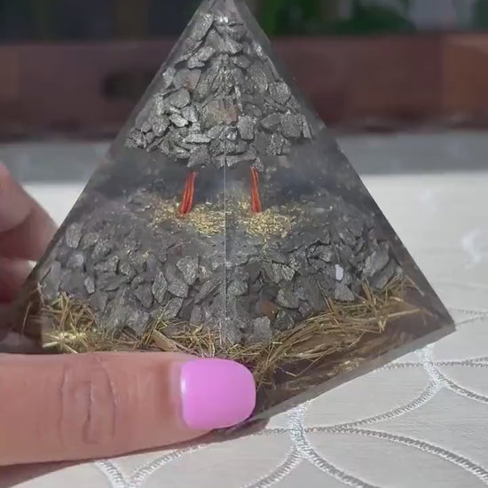 Miniature Crystal Trees; Pyrite Orgonite Pyramid; 3.14 inches