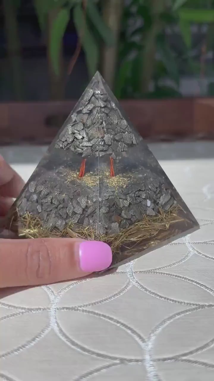 Miniature Crystal Trees; Pyrite Orgonite Pyramid; 3.14 inches