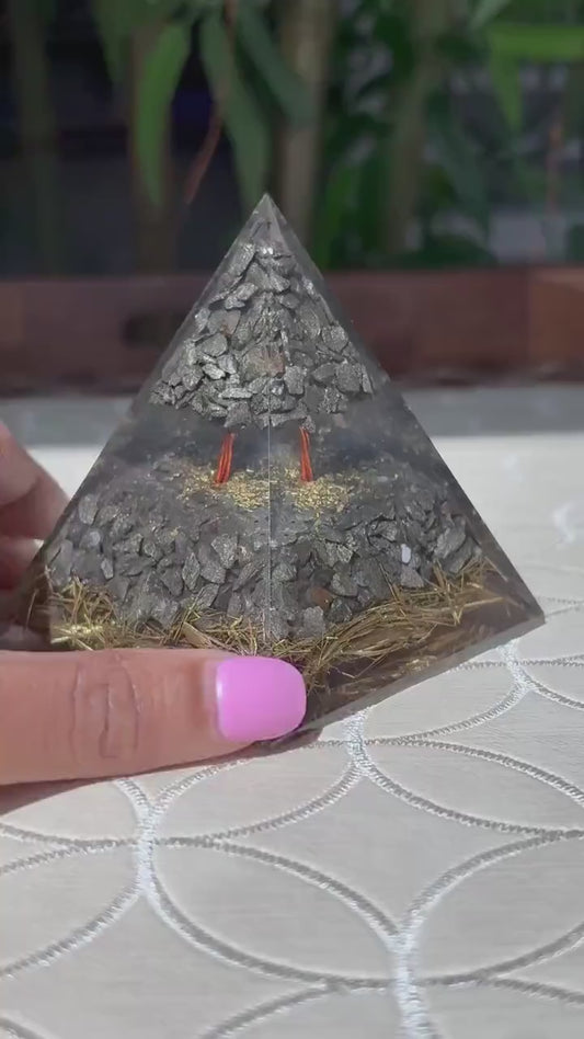 Miniature Crystal Trees; Pyrite Orgonite Pyramid; 3.14 inches