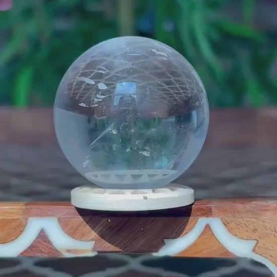 Clear Quartz Sphere with Wooden Stand: 44mm Crystal Healing