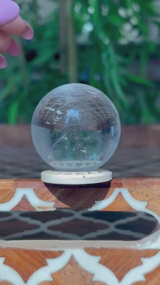 Clear Quartz Sphere with Wooden Stand: 44mm Crystal Healing