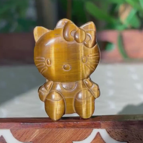Tiger Eye Hello Kitty Carving; 1.78 inches