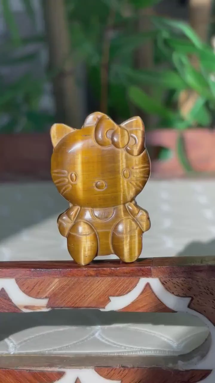 Tiger Eye Hello Kitty Carving; 1.78 inches