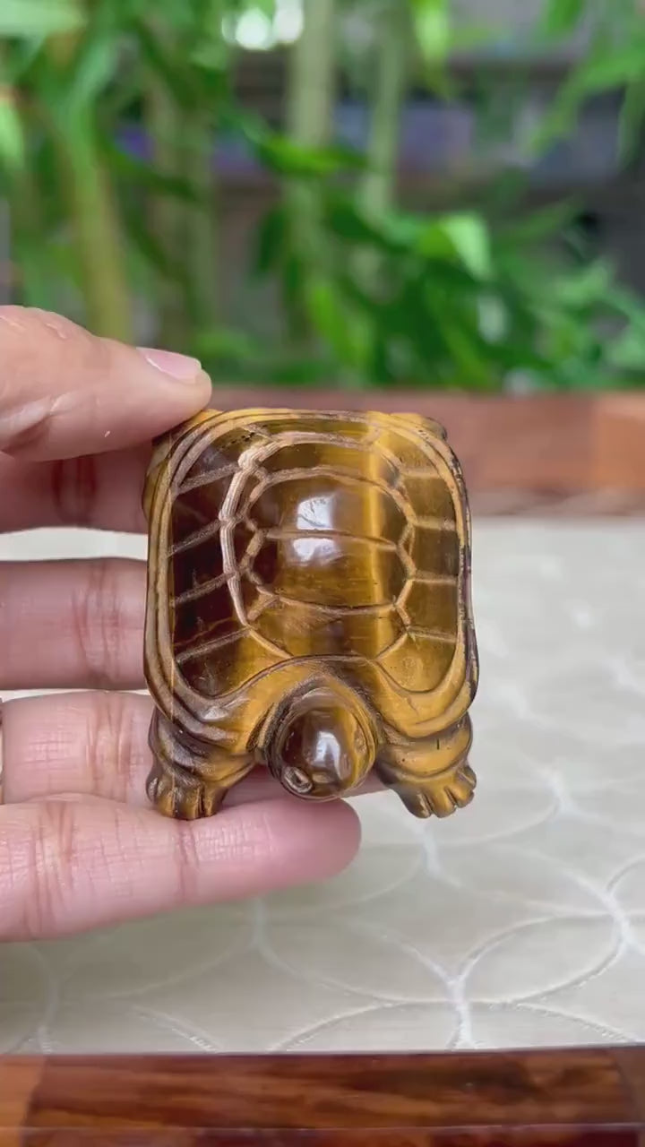 Tiger Eye Crystal Turtle Carving (1.92 inches)