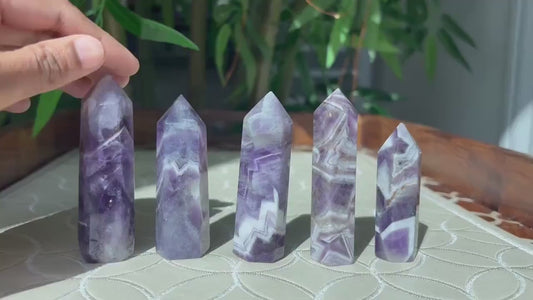 Chevron Amethyst Tower: Banded Purple Quartz Crystal