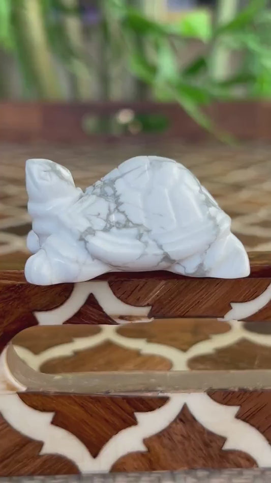 Howlite Crystal Turtle Carving: Healing Stone (1.92 Inches)