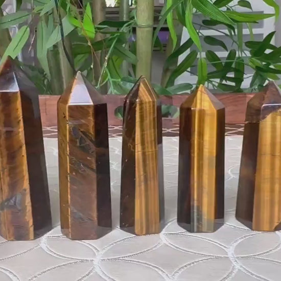 Tiger Eye Crystal Tower: Healing Stone, Home Decor (2.91-3.54 inches)