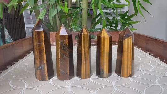 Tiger Eye Crystal Tower: Healing Stone, Home Decor (2.91-3.54 inches)