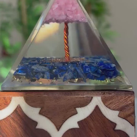 Miniature Crystal Trees; Rose Quartz and Lapis Lazuli Pyramid; 3.14 inches