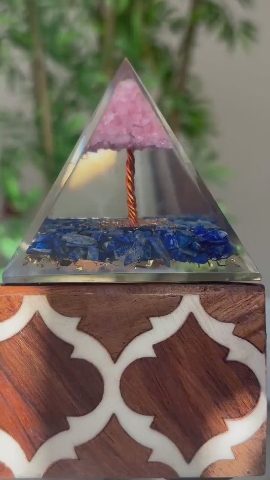 Miniature Crystal Trees; Rose Quartz and Lapis Lazuli Pyramid; 3.14 inches
